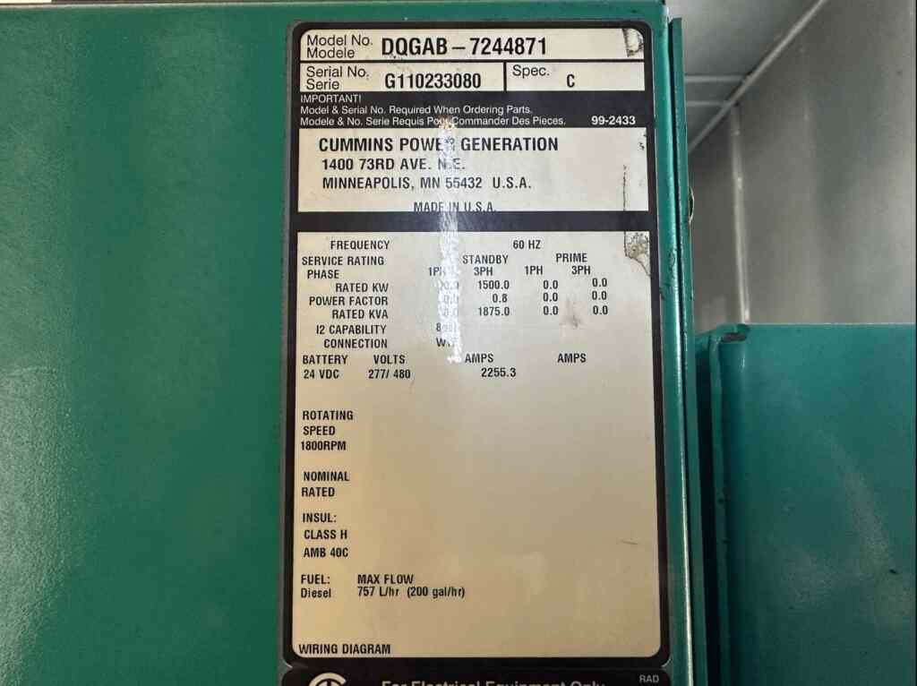 Cummins DQGAB Standby Diesel Generator - Tier 2